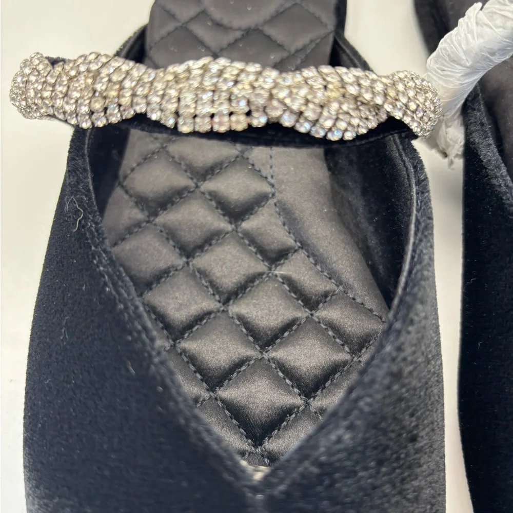 Birdies Black Velvet Mules with Rhinestone Accent - Picture 2 of 11